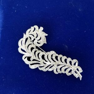 KJL Vintage Rhinestone Feather Brooch